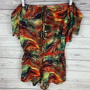Colorful Feather Print Romper Size M/L